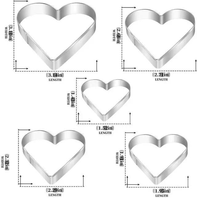 Alt view image 2 of 6 - Heart Cookie Cutter Set, Gtmkina 5 Pieces Stainless Steel Small Biscuit Cutters Heart Shaped Mold for Kids Holiday Birthday Party