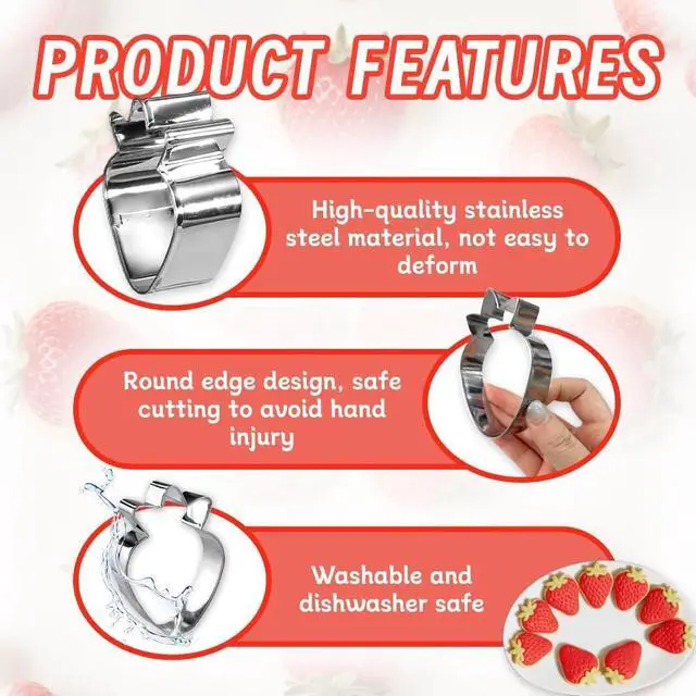Alt view image 3 of 6 - Strawberry Cookie Cutter Set,3PCS(3.5,2.5,1.5Inch)