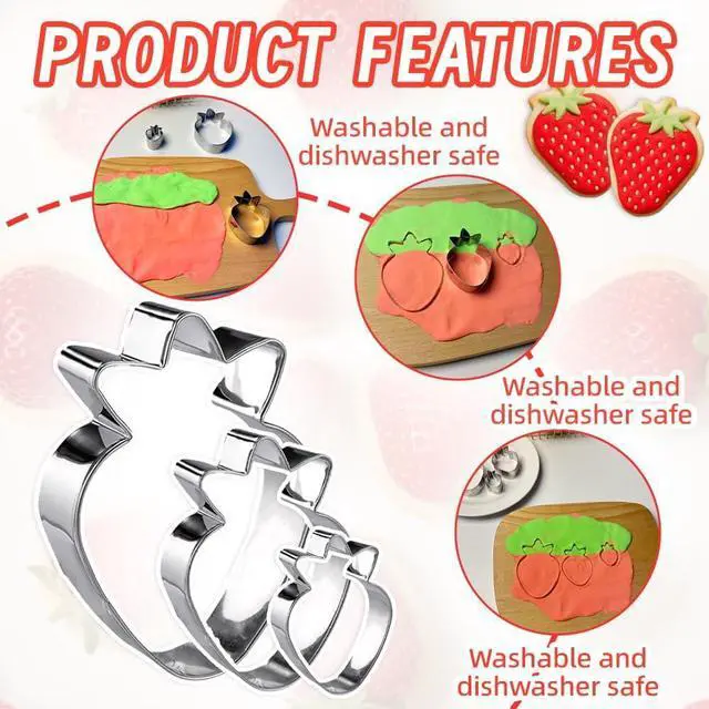 Alt view image 2 of 6 - Strawberry Cookie Cutter Set,3PCS(3.5,2.5,1.5Inch)