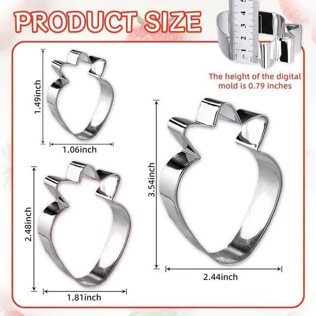 Alt view image 4 of 6 - Strawberry Cookie Cutter Set,3PCS(3.5,2.5,1.5Inch)