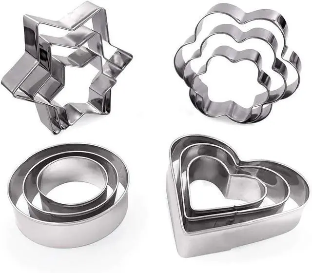 Main image of MCIGICM Cookie Cutters Set 12PCS: Flower Round Heart Star Shape Cookie Mold