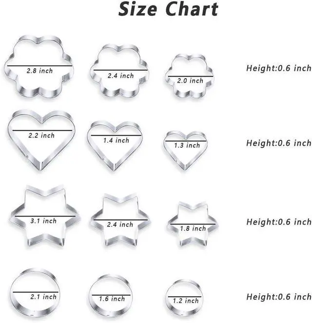 Alt view image 5 of 7 - MCIGICM Cookie Cutters Set 12PCS: Flower Round Heart Star Shape Cookie Mold