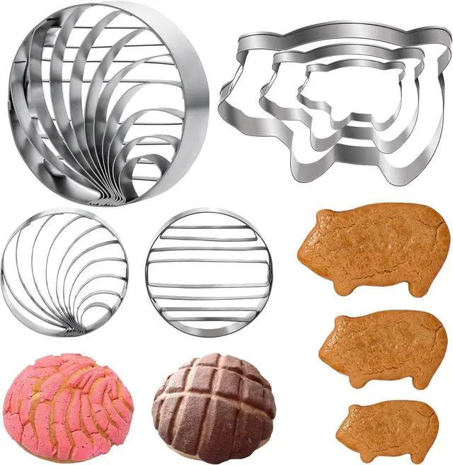 Main image of Concha Cutter Mexican Bread Mold With 3 Sizes Pig Cookie Cutter Set,Concha Stamp Two Sided Mold For Pan Dulce Mexicano Cortadora De Pan,Cookie Stamps for Baking Cookies