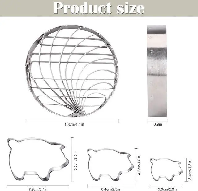 Alt view image 2 of 7 - Concha Cutter Mexican Bread Mold With 3 Sizes Pig Cookie Cutter Set,Concha Stamp Two Sided Mold For Pan Dulce Mexicano Cortadora De Pan,Cookie Stamps for Baking Cookies
