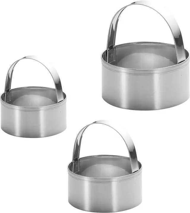 Main image of 3 Pieces Round Biscuit Cutter with Handle - Stainless Steel Round Circle Doughnut Cutter Baking Molds Assorted Size
