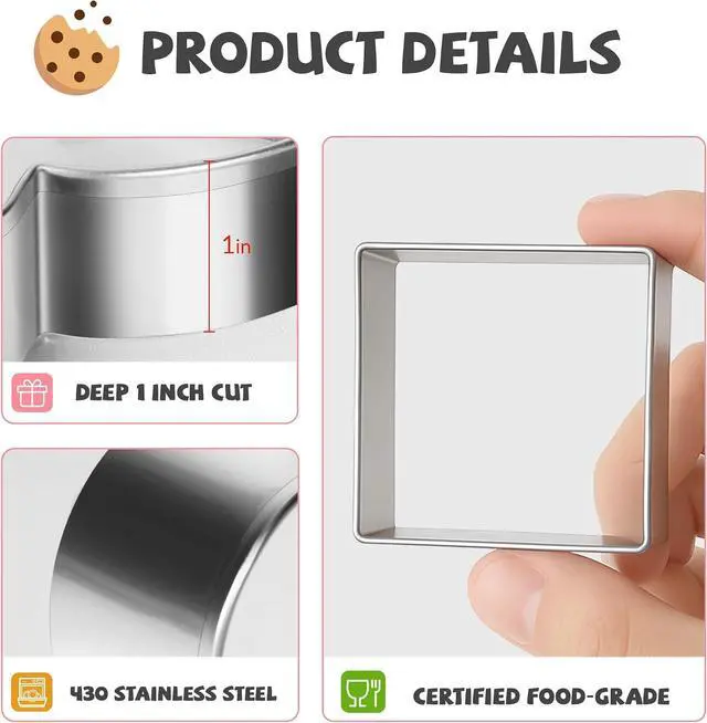Alt view image 6 of 7 - FUSOTO 6PCS Square Cookie Cutter Set, Square Shaped, 1.5-4 Inch