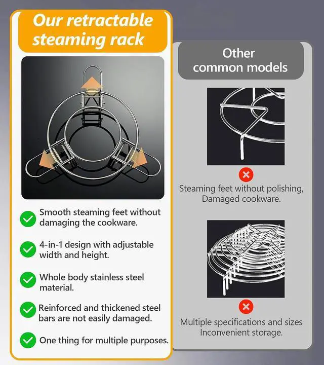 Alt view image 5 of 7 - Ugotit Round Steamer Rack for Pots, Adjustable Instant Pot Trivet