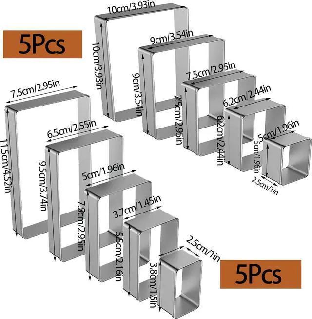 Alt view image 2 of 6 - 10PCS Rectangle Cookie Cutter & Square Cookie Mold, Stainless Steel Kitchen Baking Supplies, Sandwich Cutters, 5 Sizes for Fondant Cake, Cookies, Biscuits & DIY Party Decor (10PCS)