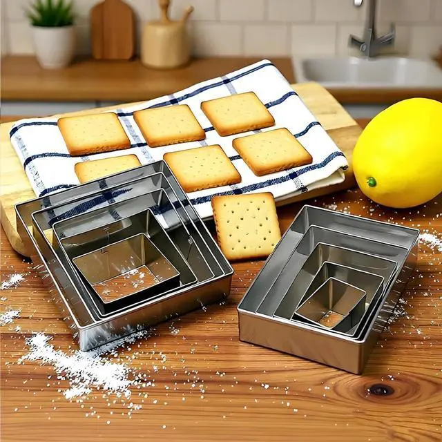 Alt view image 4 of 6 - 10PCS Rectangle Cookie Cutter & Square Cookie Mold, Stainless Steel Kitchen Baking Supplies, Sandwich Cutters, 5 Sizes for Fondant Cake, Cookies, Biscuits & DIY Party Decor (10PCS)