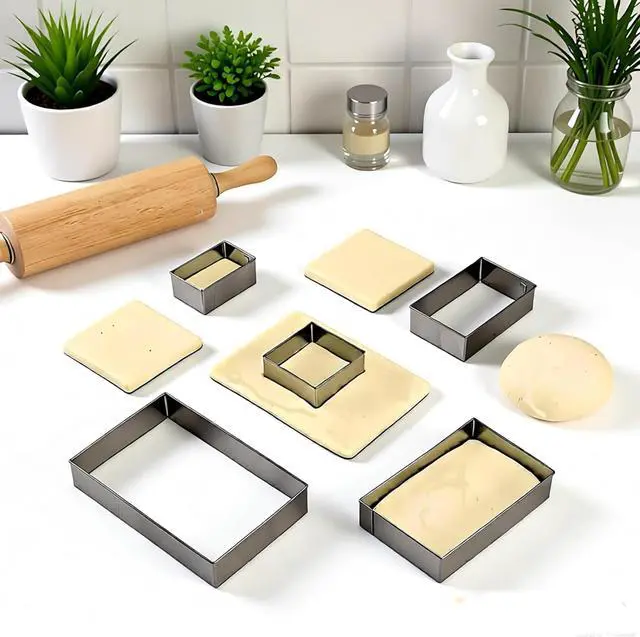 Alt view image 5 of 6 - 10PCS Rectangle Cookie Cutter & Square Cookie Mold, Stainless Steel Kitchen Baking Supplies, Sandwich Cutters, 5 Sizes for Fondant Cake, Cookies, Biscuits & DIY Party Decor (10PCS)
