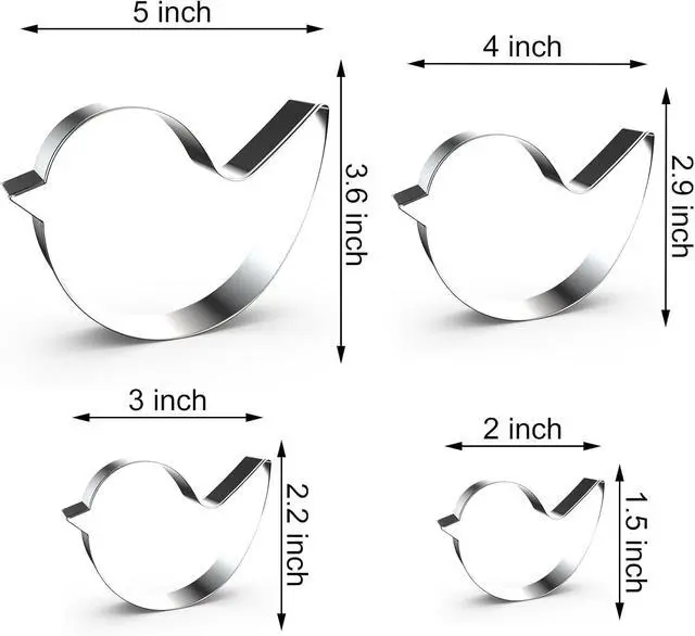 Alt view image 2 of 5 - Bird Cookie Cutter Set - 5 inch, 4 inch, 3 inch, 2 inch - 4 Piece - Stainelss Steel