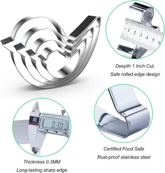 Alt view image 3 of 5 - Bird Cookie Cutter Set - 5 inch, 4 inch, 3 inch, 2 inch - 4 Piece - Stainelss Steel