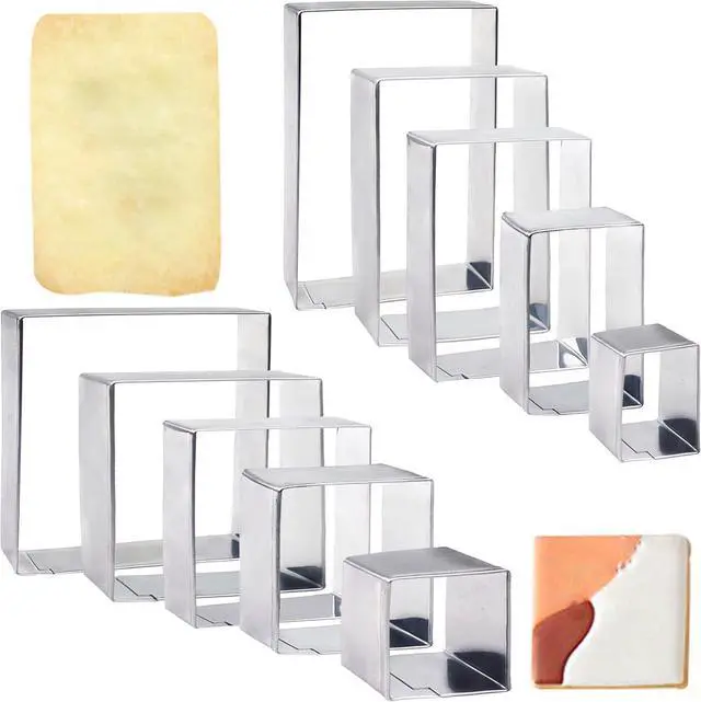 Main image of 10PCS Rectangle Cookie Cutter Square Cookie Mold Stainless Steel Rectangle Biscuit Molds Square Pastry Molds Fondant Cake Cookie Cutter Set 1 Inch Depth