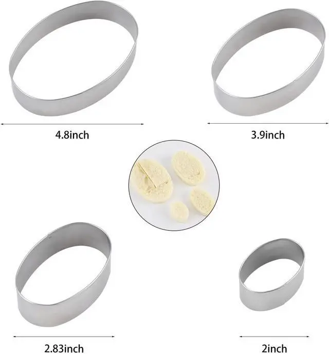 Alt view image 3 of 6 - Oval Cookie Cutter Set Large - 5 Inch, 4 Inch, 3 Inch, 2 Inch - Geometric Cookie Cutters Shapes Molds - Stainless Steel Homemade Oval Biscuit Treats Cutter