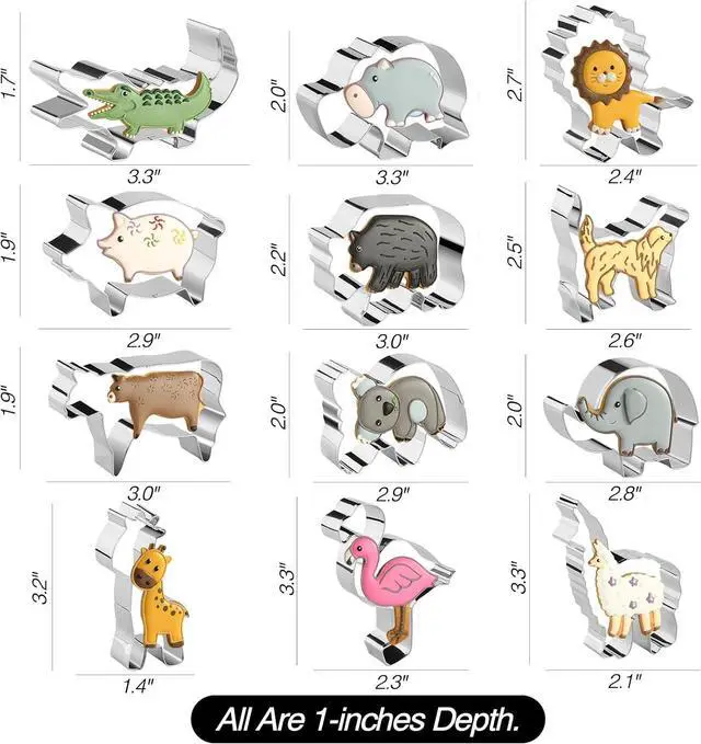 Alt view image 2 of 6 - Animal Cookie Cutters, 12 PCS Cookie Cutters Set with Lion, Giraffe, Hippo, Panda, Koala, Elephant, Dog, Crocodile, Flamingo etc. (Gift Box)