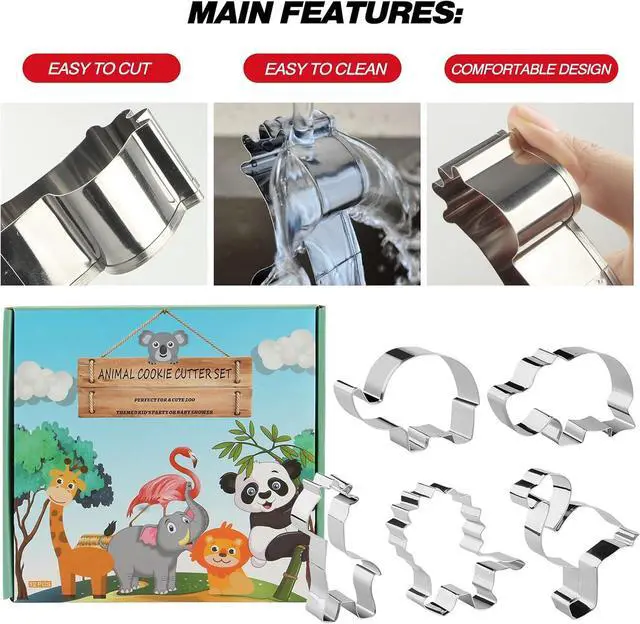 Alt view image 4 of 6 - Animal Cookie Cutters, 12 PCS Cookie Cutters Set with Lion, Giraffe, Hippo, Panda, Koala, Elephant, Dog, Crocodile, Flamingo etc. (Gift Box)