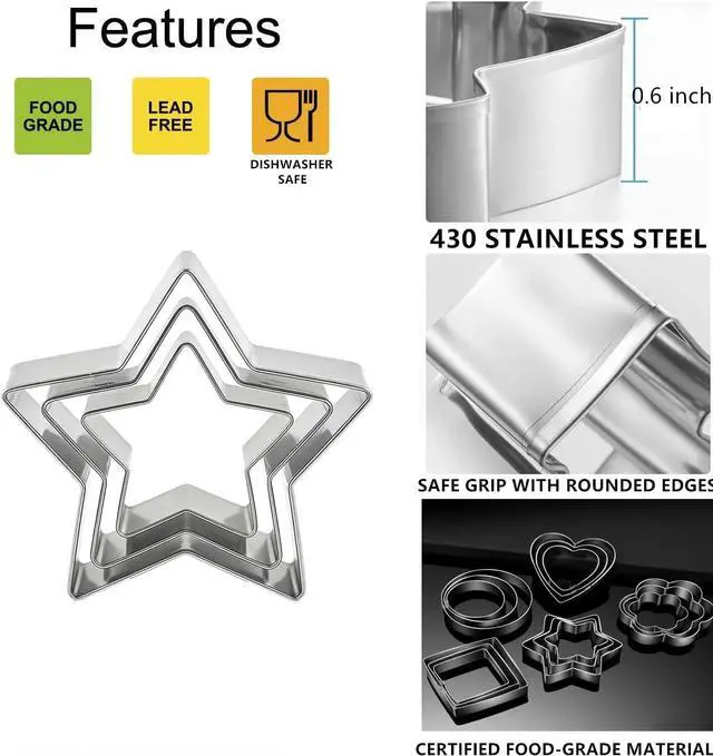 Alt view image 2 of 7 - 18 Pieces Metal Cookie Cutters, Stainless Steel Molds Flower Square Heart Round Star Shapes for Home Holiday Mother's Day