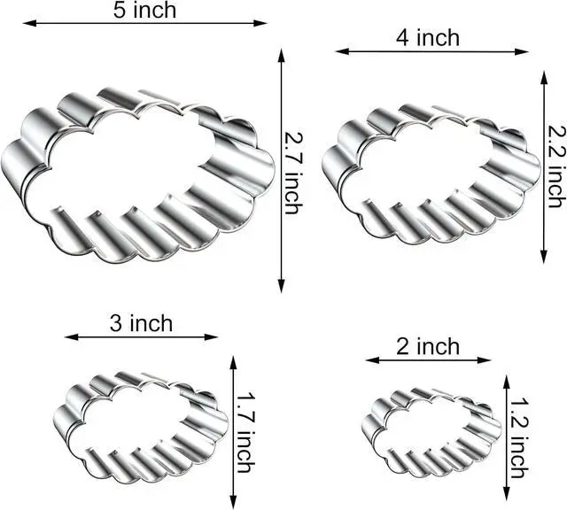 Alt view image 2 of 5 - Scalloped Edge Oval Cookie Cutter Set Large - 5 Inch, 4 Inch, 3 Inch, 2 Inch - Fluted Wavy Oval Cookie Cutters Shapes Clay Molds - Stainless Steel