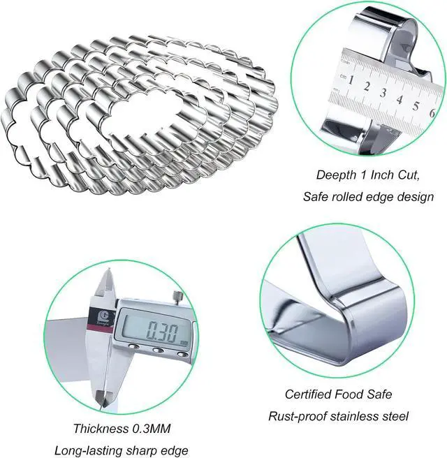 Alt view image 3 of 5 - Scalloped Edge Oval Cookie Cutter Set Large - 5 Inch, 4 Inch, 3 Inch, 2 Inch - Fluted Wavy Oval Cookie Cutters Shapes Clay Molds - Stainless Steel