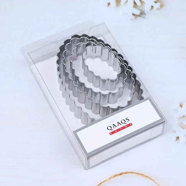 Alt view image 5 of 5 - Scalloped Edge Oval Cookie Cutter Set Large - 5 Inch, 4 Inch, 3 Inch, 2 Inch - Fluted Wavy Oval Cookie Cutters Shapes Clay Molds - Stainless Steel