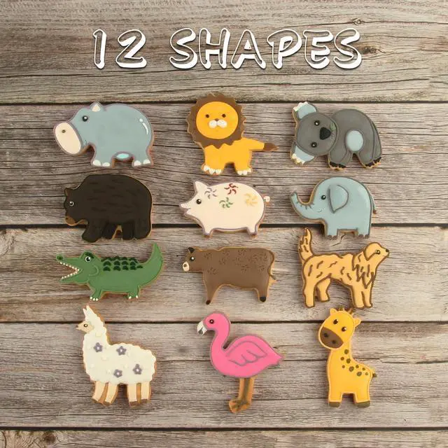 Alt view image 6 of 6 - Animal Cookie Cutters, 12 PCS Cookie Cutters Set with Lion, Giraffe, Hippo, Panda, Koala, Elephant, Dog, Crocodile, Flamingo etc. (Gift Box)