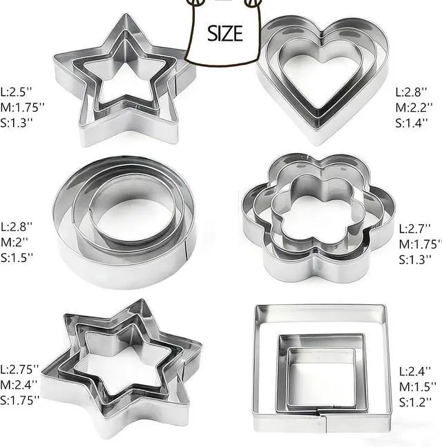 Alt view image 3 of 7 - 18 Pieces Metal Cookie Cutters, Stainless Steel Molds Flower Square Heart Round Star Shapes for Home Holiday Mother's Day