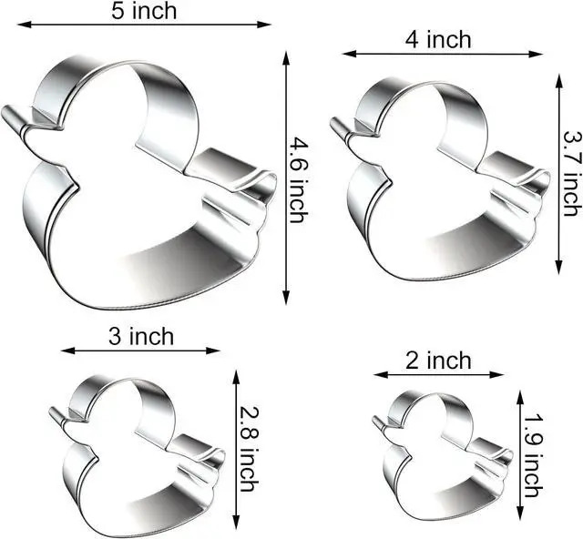 Alt view image 2 of 5 - Duck Cookie Cutter Set - 5 inch, 4 inch, 3 inch, 2 inch - 4 Piece Rubber Duck Duckling Shaped Cookie Cutters Shapes Molds - Stainless Steel