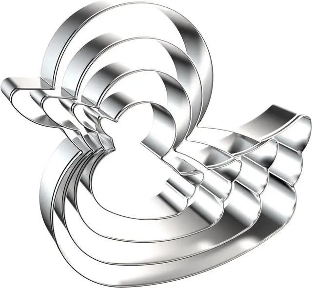 Main image of Duck Cookie Cutter Set - 5 inch, 4 inch, 3 inch, 2 inch - 4 Piece Rubber Duck Duckling Shaped Cookie Cutters Shapes Molds - Stainless Steel