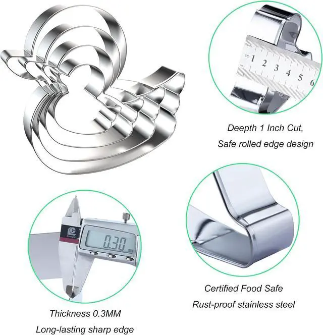 Alt view image 3 of 5 - Duck Cookie Cutter Set - 5 inch, 4 inch, 3 inch, 2 inch - 4 Piece Rubber Duck Duckling Shaped Cookie Cutters Shapes Molds - Stainless Steel