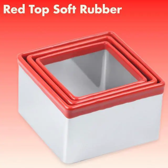 Alt view image 2 of 6 - 3 Pcs Square Cookie Cutter Set, Stainless Steel Biscuit Cutters for Baking, 2.5 2.9 3.3, Sandwich Cutter Shapes for Kids, Red Soft Rubber Top for Protection