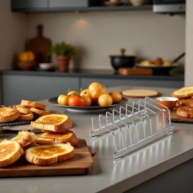 Alt view image 3 of 6 - Silver 8 Holes Stainless Steel Tool Toast Cooling Grid Bread Rack Rectangle Air Fryer Accessories Organizer Safe Healthy Stainless Steel Toast Rack Baking Tools and Accessories(ZS489), 3