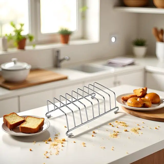 Alt view image 4 of 6 - Silver 8 Holes Stainless Steel Tool Toast Cooling Grid Bread Rack Rectangle Air Fryer Accessories Organizer Safe Healthy Stainless Steel Toast Rack Baking Tools and Accessories(ZS489), 3