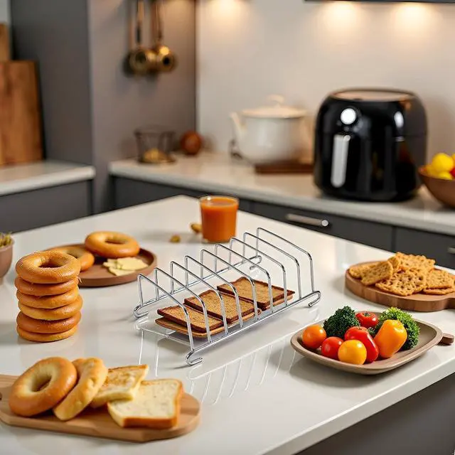 Alt view image 6 of 6 - Silver 8 Holes Stainless Steel Tool Toast Cooling Grid Bread Rack Rectangle Air Fryer Accessories Organizer Safe Healthy Stainless Steel Toast Rack Baking Tools and Accessories(ZS489), 3