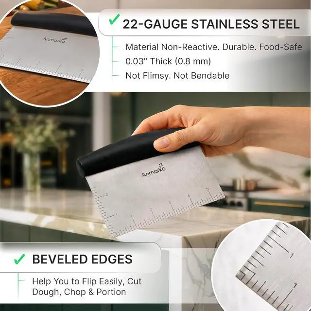 Alt view image 2 of 7 - Stainless Steel Metal Griddle Scraper Chopper - Great as Dough Cutter for Bread and Pizza Dough - Multipurpose Kitchen Utensil for Flat Top Griddle - Commercial Quality
