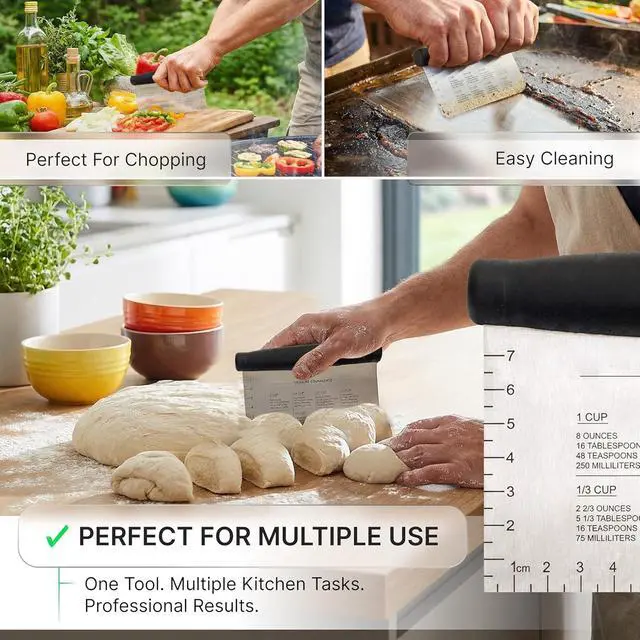 Alt view image 3 of 7 - Stainless Steel Metal Griddle Scraper Chopper - Great as Dough Cutter for Bread and Pizza Dough - Multipurpose Kitchen Utensil for Flat Top Griddle - Commercial Quality