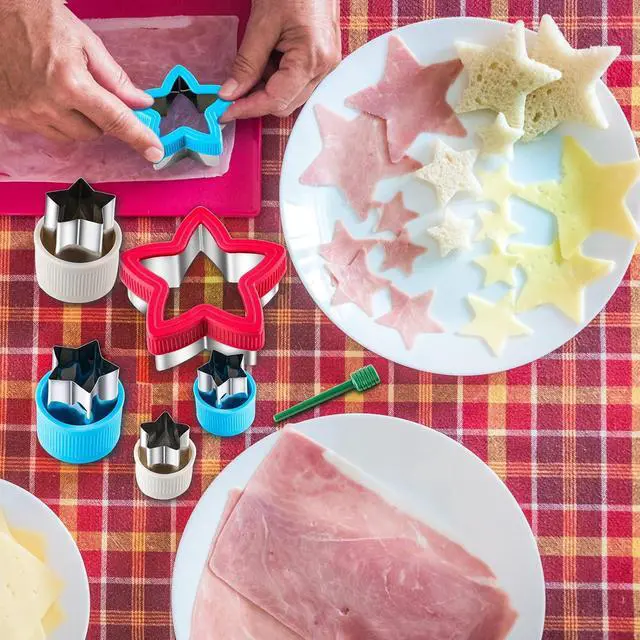 Alt view image 3 of 7 - Star Cookie Cutters Set Sandwich Cutters for Kids 9 pieces Shaped Biscuit Fondant Cake Cheese Pastry Molds Christmas Gifts