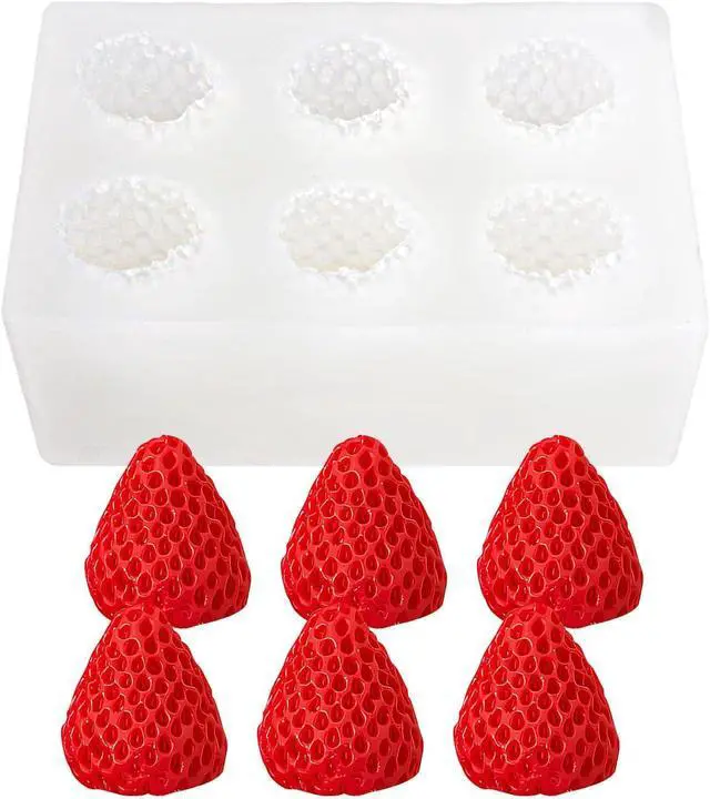 Main image of 6 Cavity 3D Strawberry Silicone Mold, MINI Strawberry Mold