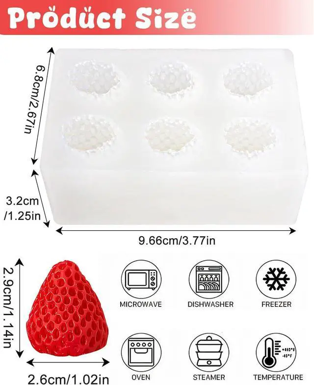 Alt view image 3 of 7 - 6 Cavity 3D Strawberry Silicone Mold, MINI Strawberry Mold