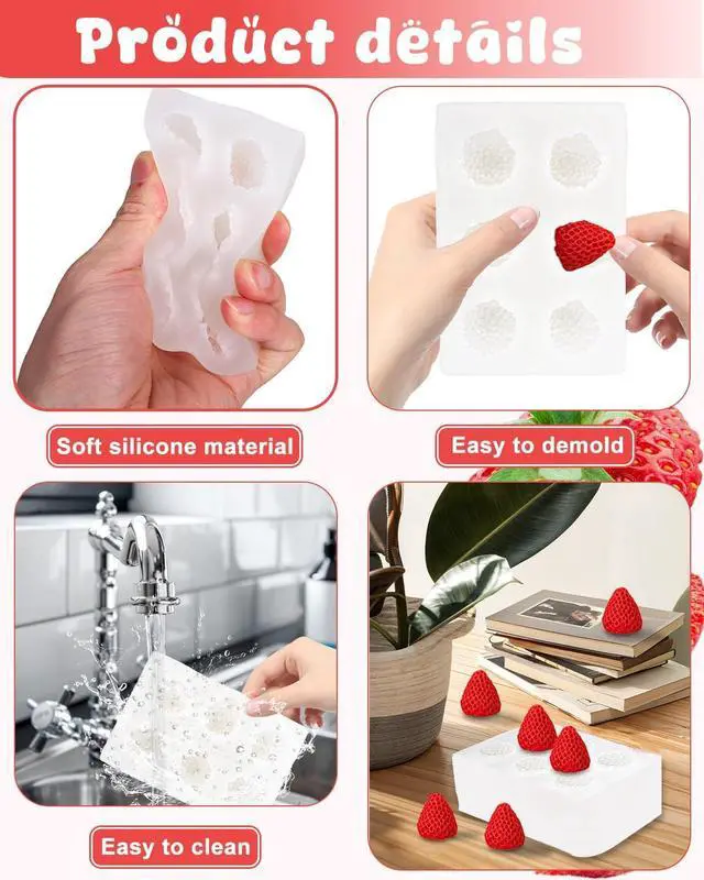 Alt view image 4 of 7 - 6 Cavity 3D Strawberry Silicone Mold, MINI Strawberry Mold