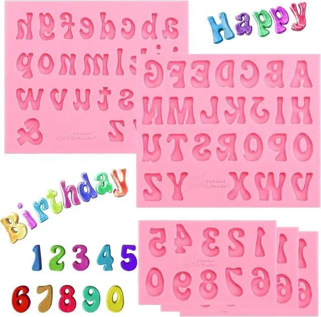 Main image of 5 Pieces Small Letters Molds and Numbers Silicone Molds0-9 Numbers, Uppercase and Lowercase Alphabet Baking Molds for Candy, Chocolate Covered Strawberries, Cake Decoration