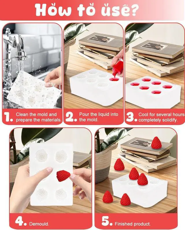 Alt view image 7 of 7 - 6 Cavity 3D Strawberry Silicone Mold, MINI Strawberry Mold