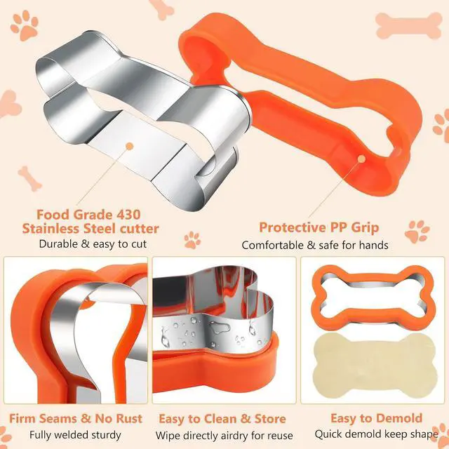 Alt view image 2 of 7 - Dog Cookie Cutters Set 3 Piece -3 Different Sizes Of Dog, Bone, and Paw Print Cookie Mold Dog Bone Cutters Stainless Steel Shaped Cutters for Homemade Treats,Cakes and Cookies