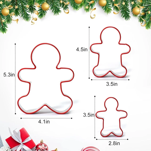 Alt view image 2 of 7 - Gingerbread Man Cookie Cutters 3PCS, Stainless Steel Christmas Cookie Cutter Tools with Red Environmental PVC, Gingerbread Boy Shape Moulds Set for Baking