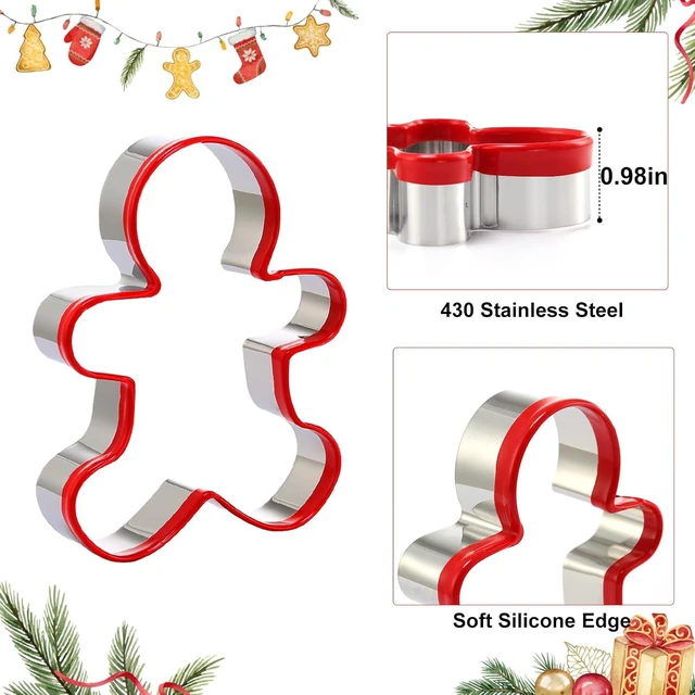 Alt view image 3 of 7 - Gingerbread Man Cookie Cutters 3PCS, Stainless Steel Christmas Cookie Cutter Tools with Red Environmental PVC, Gingerbread Boy Shape Moulds Set for Baking