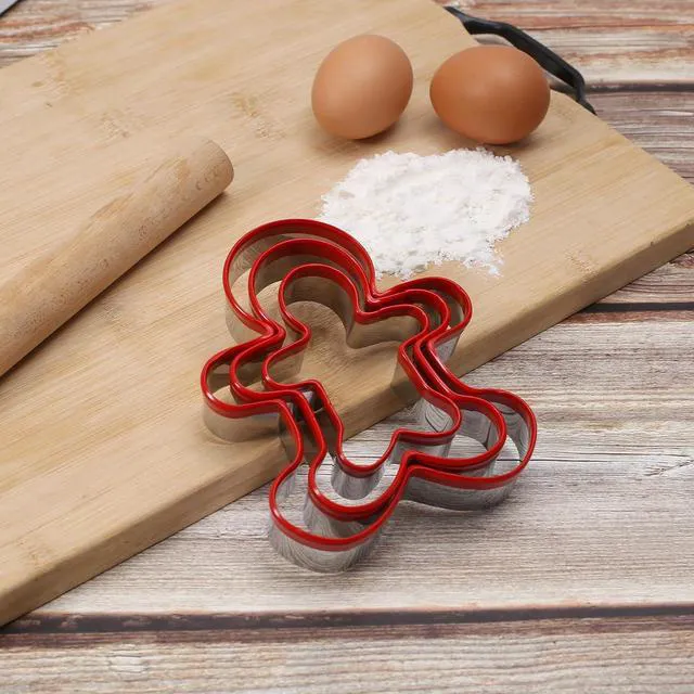 Alt view image 7 of 7 - Gingerbread Man Cookie Cutters 3PCS, Stainless Steel Christmas Cookie Cutter Tools with Red Environmental PVC, Gingerbread Boy Shape Moulds Set for Baking