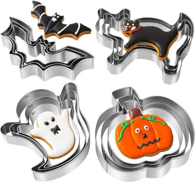 Main image of Halloween Cookie Cutters Set - 12 Pieces Stainless Steel Halloween Cookie Cutters Shape,Pumpkin, Ghost, Bat and Cat Cookie Cutter Shapes for Halloween Food Party Decorations