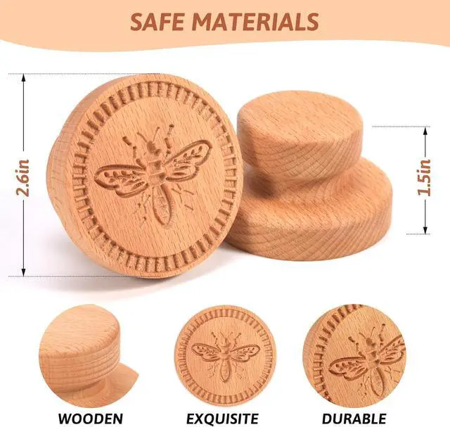 Alt view image 3 of 7 - Wood Cookie Stamp - 2.5 Inch 3D Pressed Biscuit Mold Honeybee