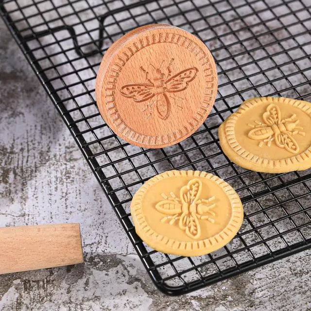 Alt view image 7 of 7 - Wood Cookie Stamp - 2.5 Inch 3D Pressed Biscuit Mold Honeybee
