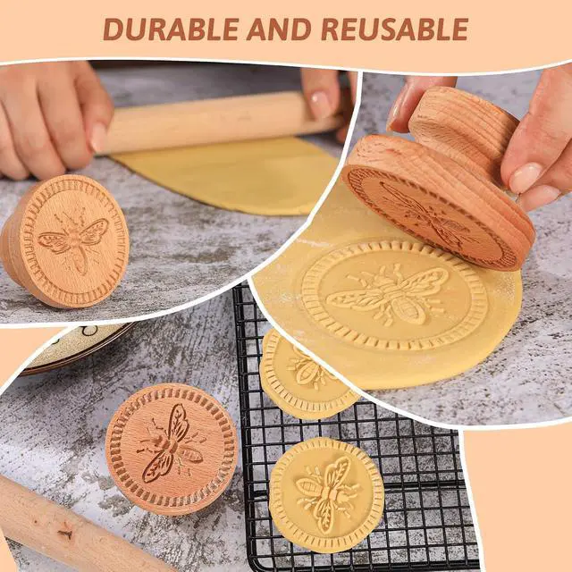 Alt view image 4 of 7 - Wood Cookie Stamp - 2.5 Inch 3D Pressed Biscuit Mold Honeybee