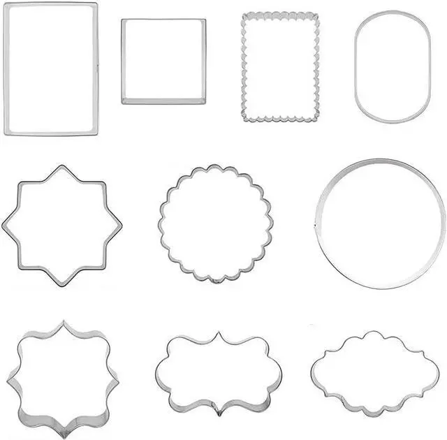 Main image of 10 PCS Plaque Frame Cookie Cutters Set Fondant Tiles Biscuit Cutter Molds for Cookie Fruit Shapes